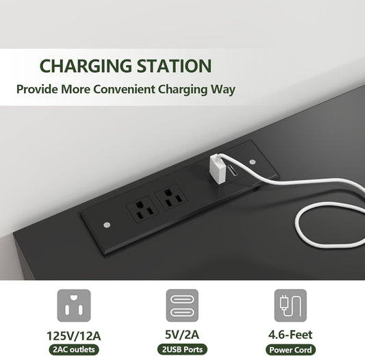 White 6-Drawer Dresser, LED, Power Outlet, Modern-1