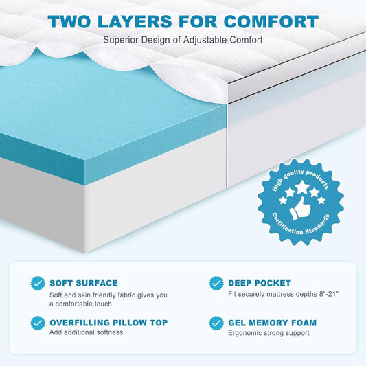 King Gel Memory Foam Mattress Topper, 4 Inch, Dual Layer-1