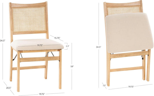 Kasi Beige Rattan Cane Folding Foldable Dining Side Chair, Natural-1