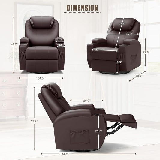 Recliner Chair, Rocking Massage Chairs, Home Reclining Sofa Chair, PU Leather, Ergonomic Living Room Chair with Cup Holders, Remote Control (Brown)-1