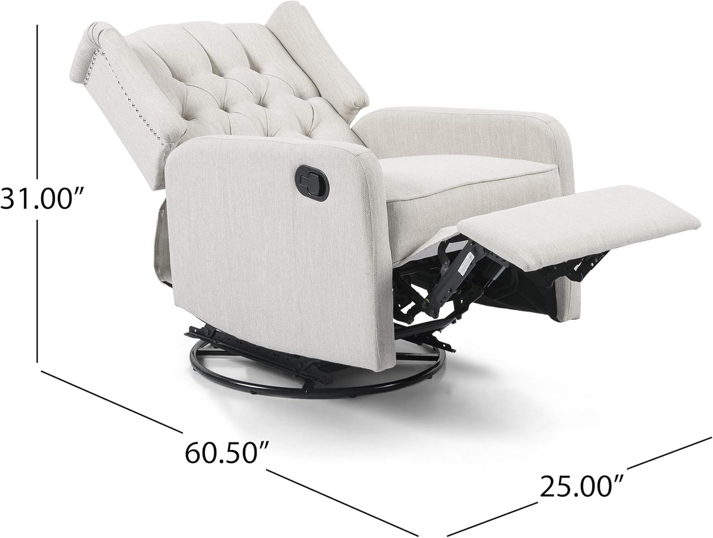 Manual Recliner Chair with Wing Back and Rolled Arms, 360-Degree Swivel Accent Chair for Living Room-3