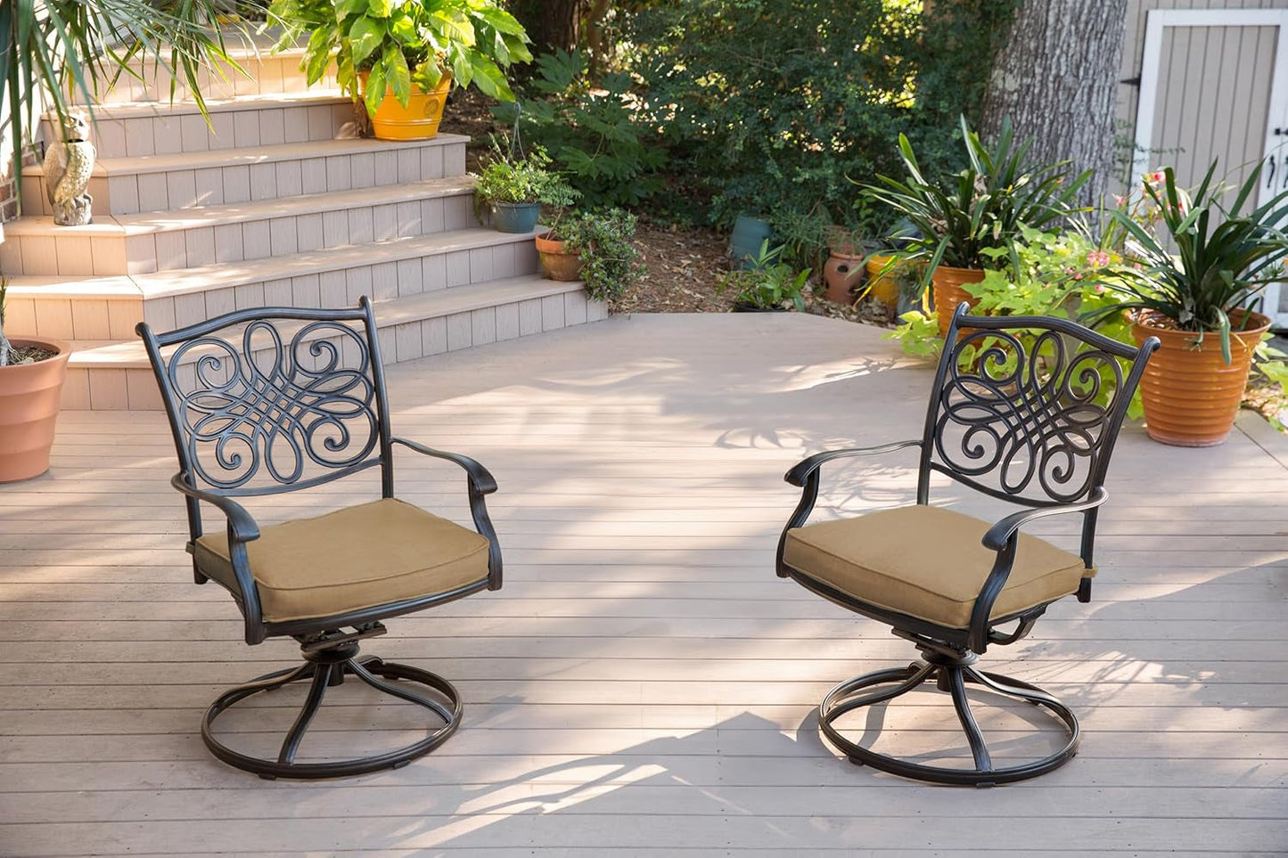 Traditions 7-Piece Patio Dining Set with 6 Swivel Rocker Chairs, Tan Cushions and Large 38"X72" Dining Table, Outdoor Dining Set for 6, Premium Weather Resistant Patio Furniture-2