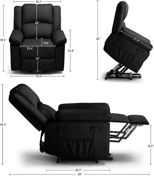Power Lift Recliner for Elderly, Lift Chair with Heat and Massage,Pu Recliner Sofa with 2 Side Pockets and Infinite Position for Living Room, Black-1