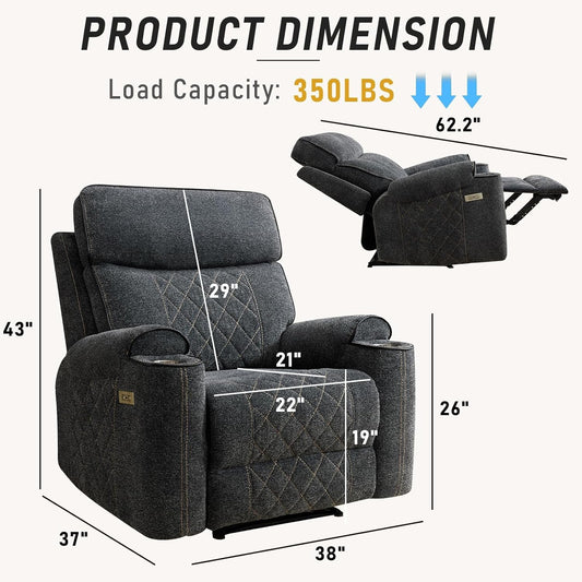 Electric Recliner Chair, Soft Fabric Power Recliners with Metal Cup Holders, Single Overstuffed Heavy Duty Reclining Sofa Chairs for Living Room Bedroom-1