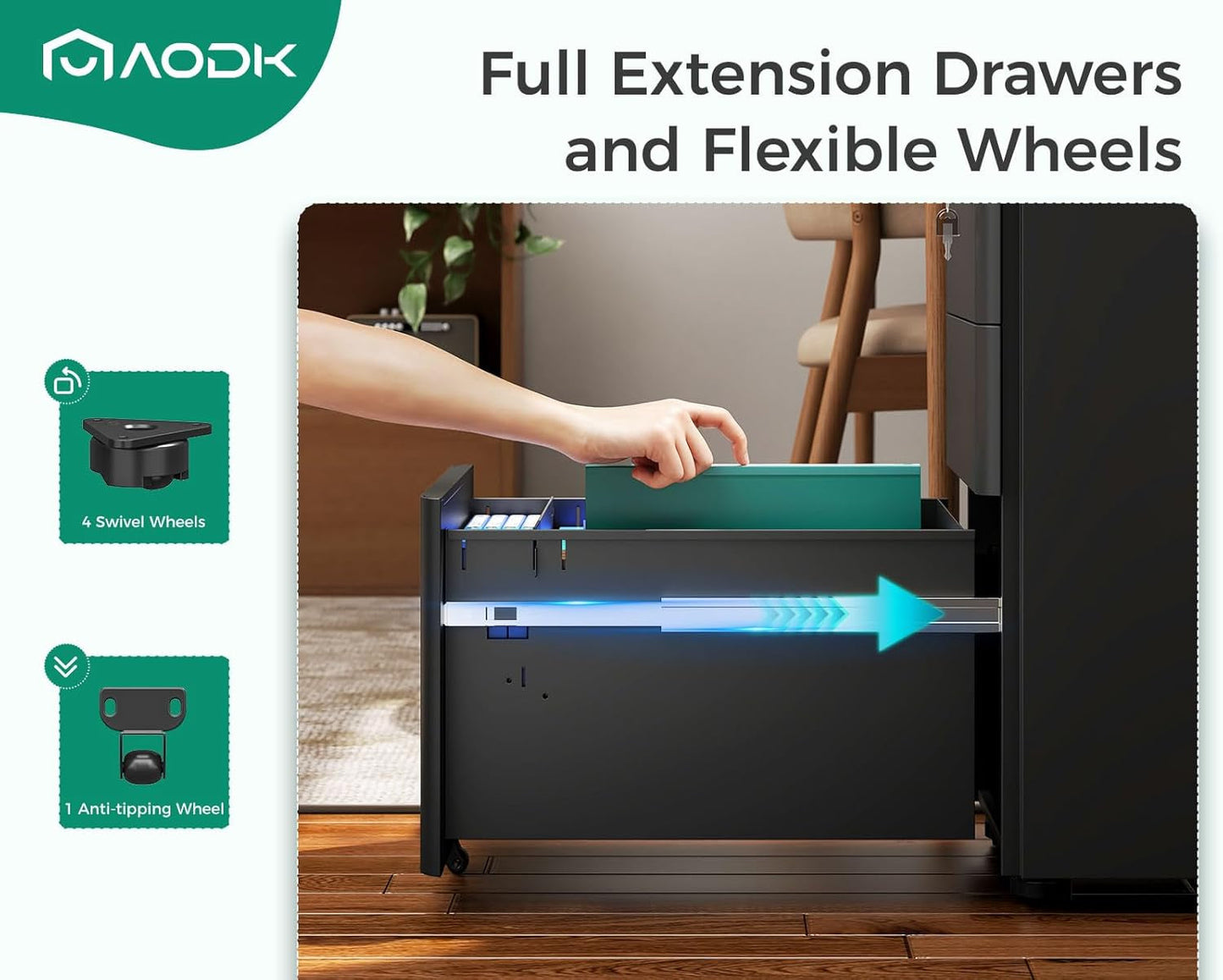 Locking 3-Drawer Rolling File Cabinet-4
