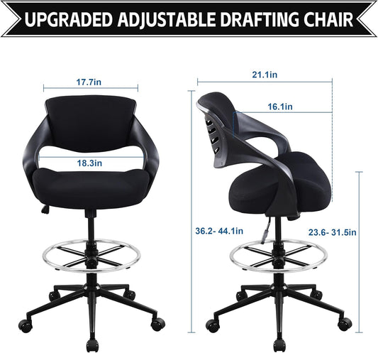 Ergonomic Drafting Chair,Standing Computer Desk Chair,Foot Ring,Lumbar Support,Swivel Task Chair-Black-1