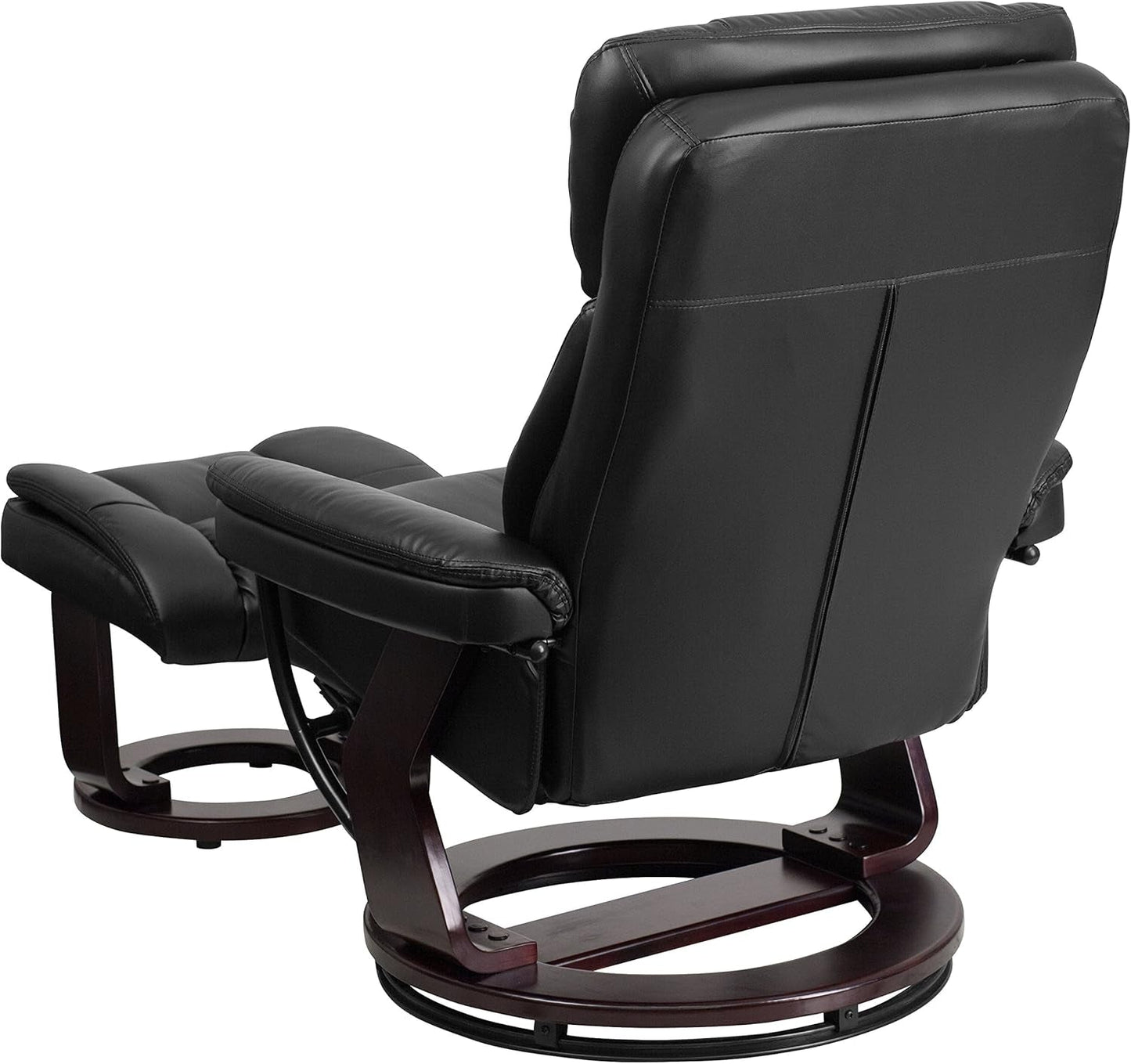 Allie Leathersoft Upholstered Recliner with Footrest, Arms, and Headrest, Padded Swivel Recliner Chair and Ottoman Set, Black-3