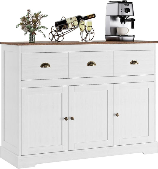 Buffet Cabinet Storage Kitchen Cabinet Sideboard Farmhouse Buffet Server, Antique White-1