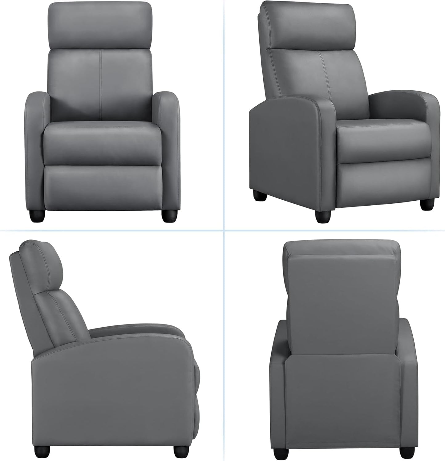 Recliner Chair PU Leather Recliner Sofa Home Theater Seating with Lumbar Support Overstuffed High-Density Sponge Push Silver Gray Recliners-4