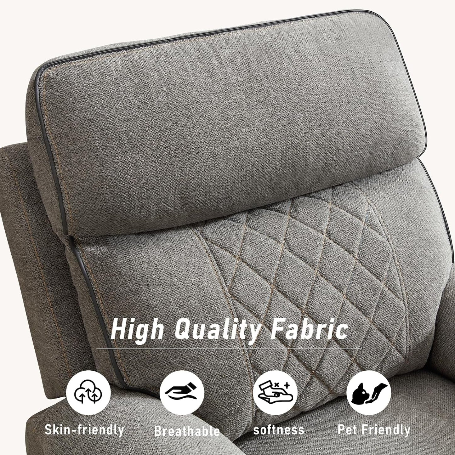 Electric Recliner Chair, Soft Fabric Power Recliners with Metal Cup Holders, Single Overstuffed Heavy Duty Reclining Sofa Chairs for Living Room Bedroom-4