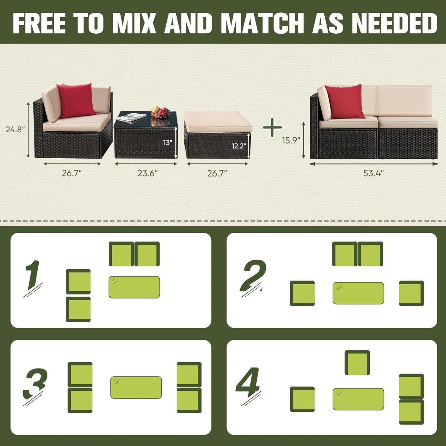 Wicker Rattan 2-Piece Patio Conversation Set Beige-4