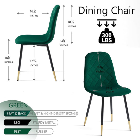Velvet Dining Chairs Kitchen Plain Color Chair Upholstered Side Stools with Backrest Metal Legs Set of 4, Kelly Green-1