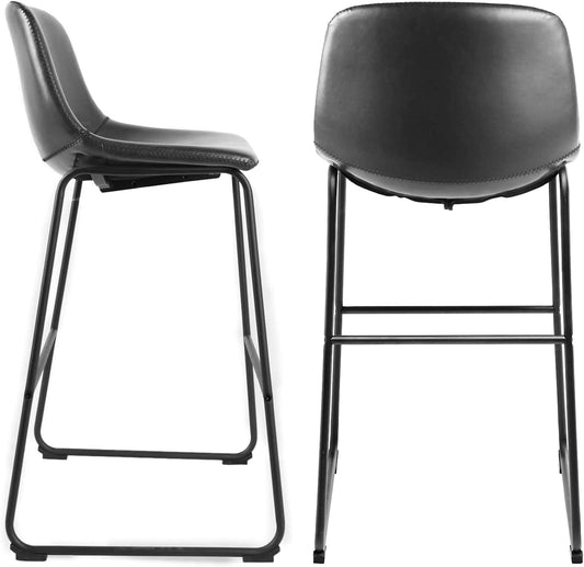 Industrial Grey PU Leather Bar Stools with Back (Set/2)-1