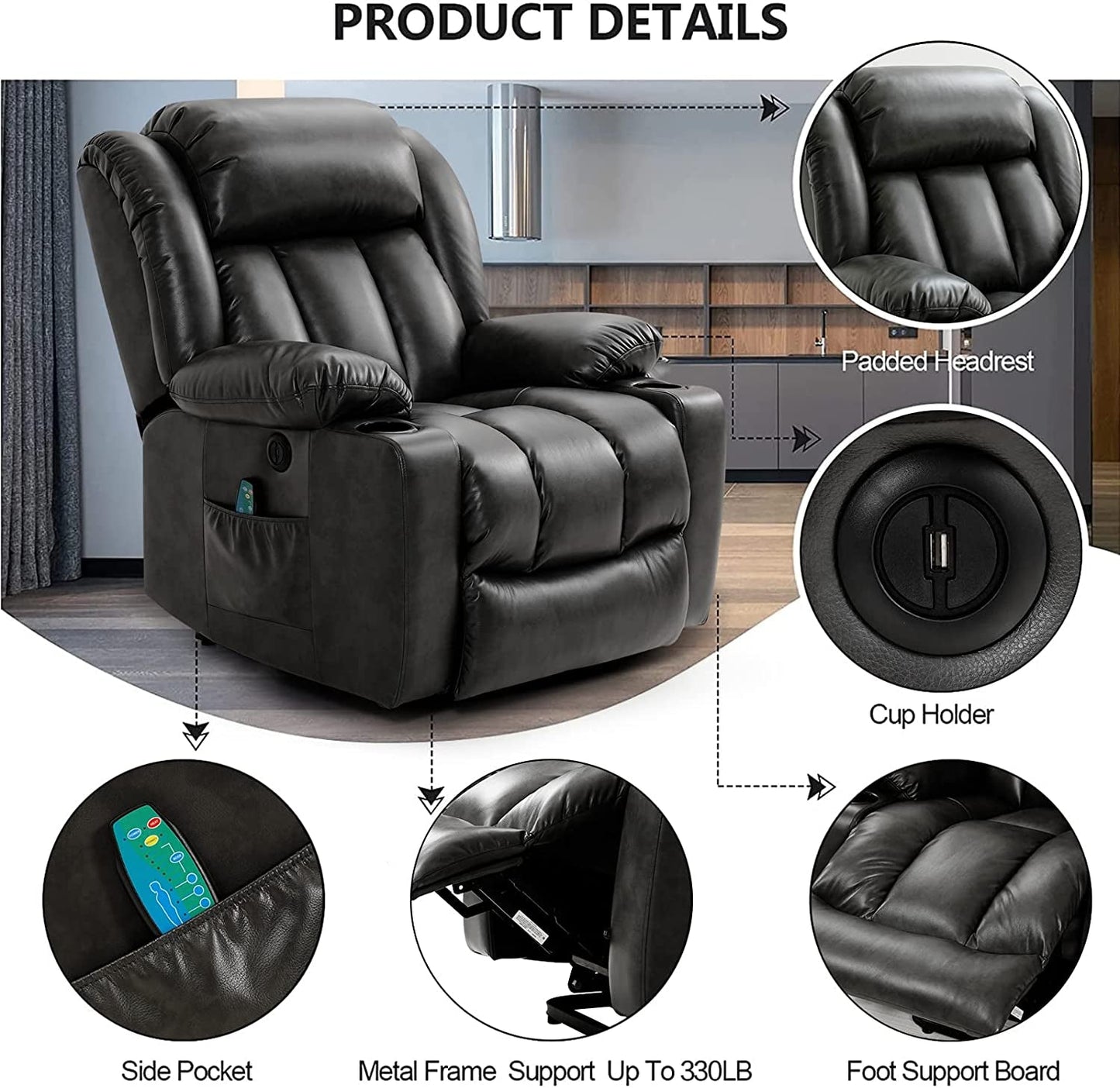 Electric Recliner Chair for Seniors, Grey-4