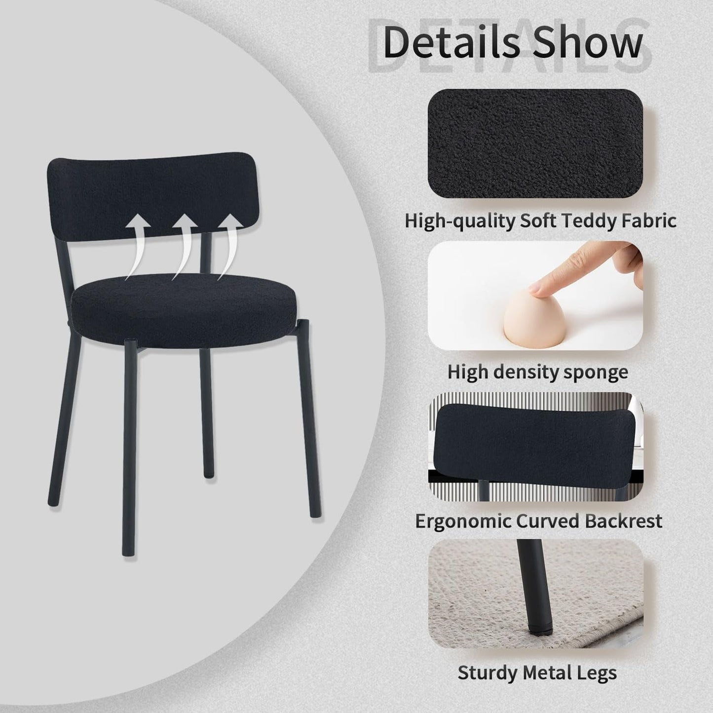 Black Boucle Round Back Dining Chairs Set of 4-4