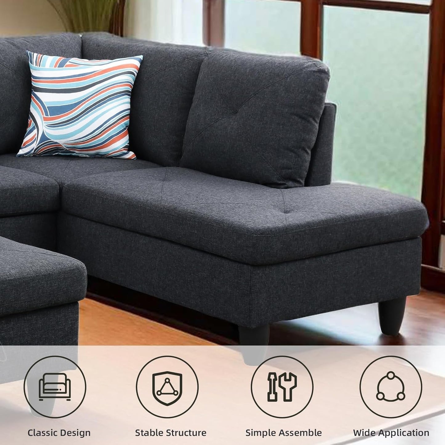 L Shaped Sectional Couch with Storage Ottoman, Modern Nailhead Comfy Lounge Sofa with Reversible Cup Holder & Chaise, 97" 4 Seat Modular Sofá for Living Room Apartment, Amaranth-4