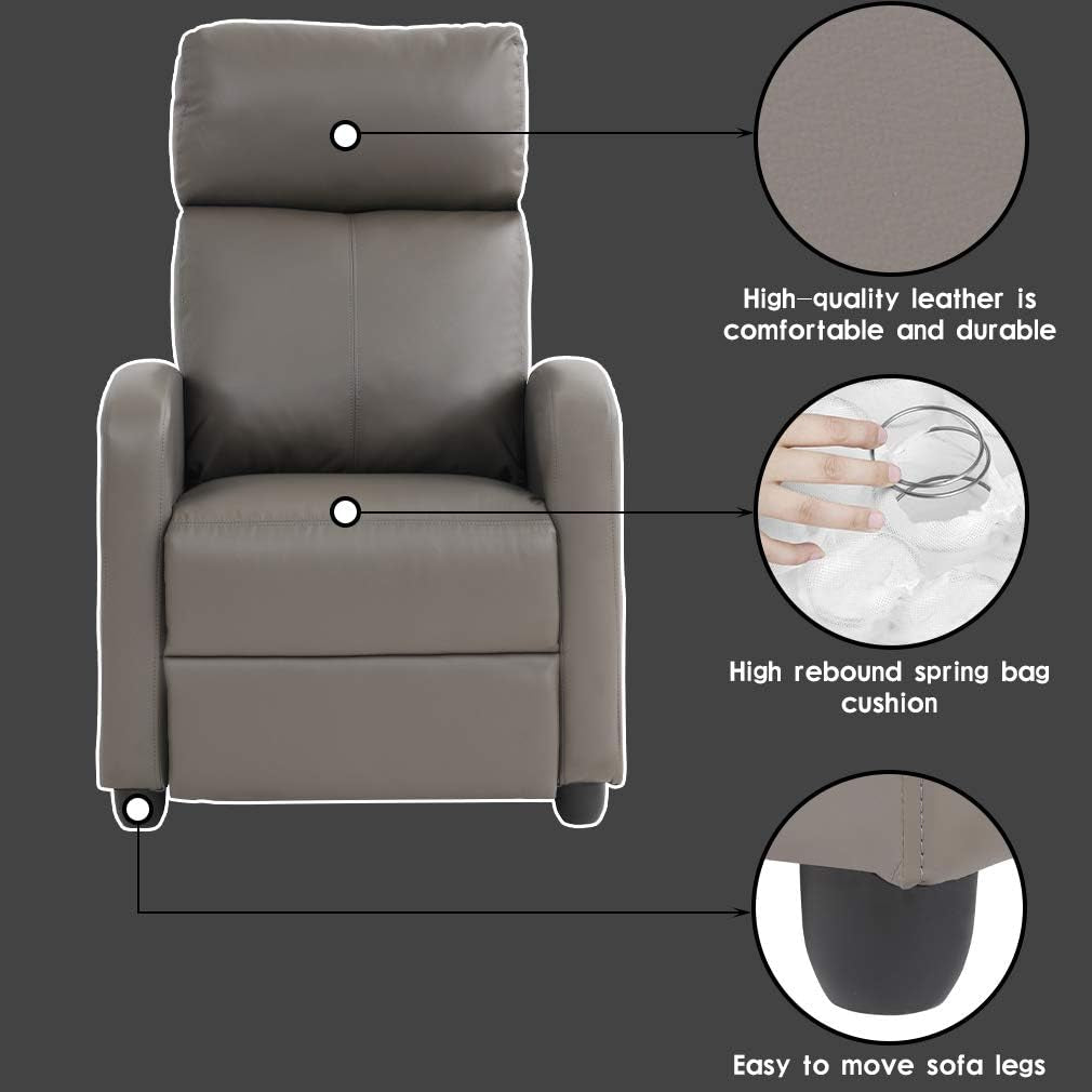 Recliner Chair Single Sofa Winback Chair Home Theater Seating Modern Reclining Chair Easy Lounge with Padded Seat PU Leather Padded Seat Backrest for Living Room Reading Chair Recliner Sofa-4