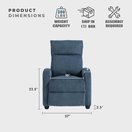 Midnight Blue Corduroy Pushback Recliner Chair Living Office-1