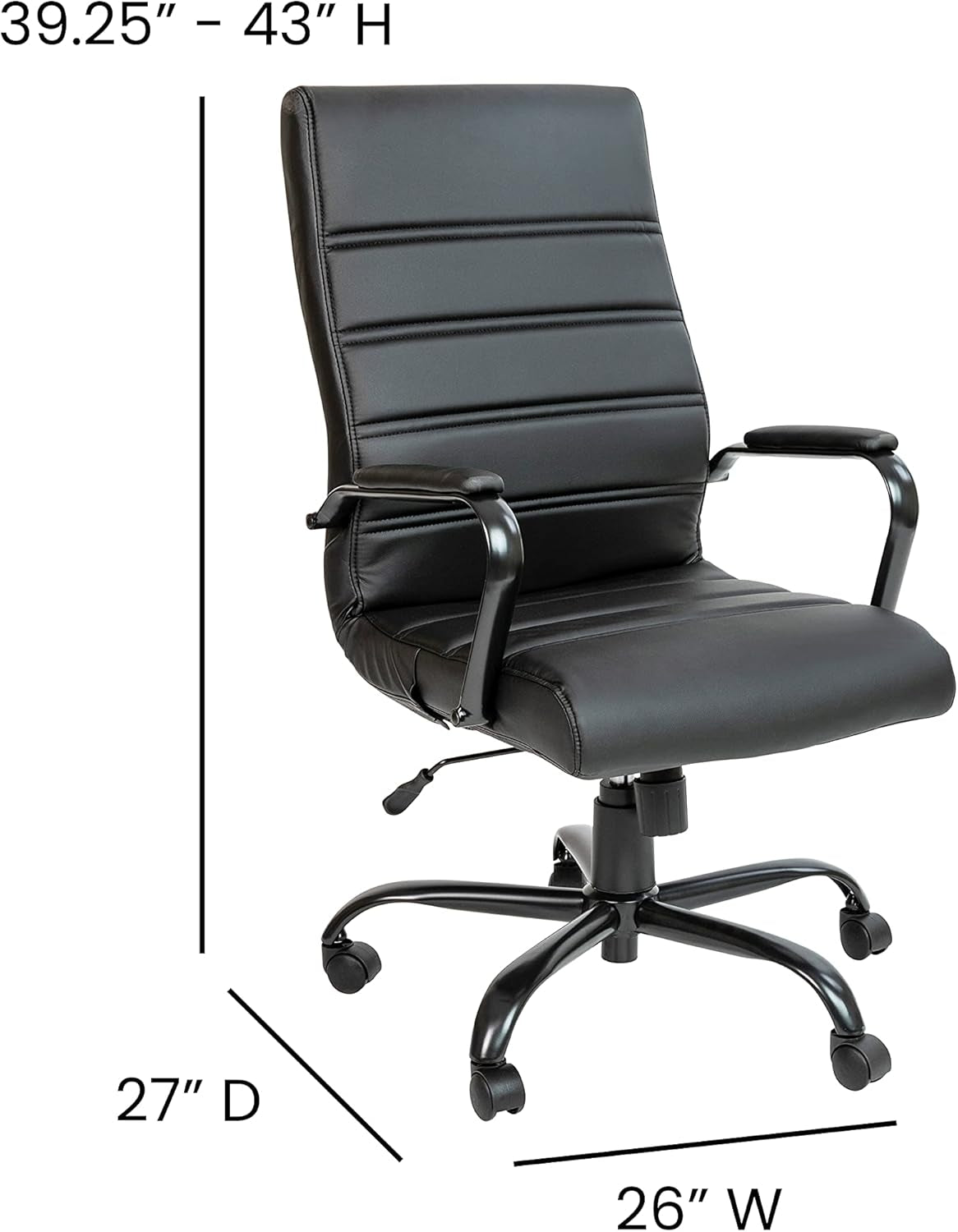 Whitney High-Back Swivel Leathersoft Desk Chair with Padded Seat and Armrests, Adjustable Height Padded Office Chair, Black-2