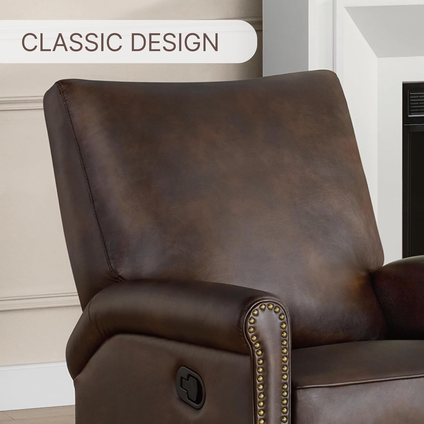 Large Leather Recliner Chair Faux Swivel Rocker for Adults Manual Sofa for Living Room Bedroom Home Theater Seating-3