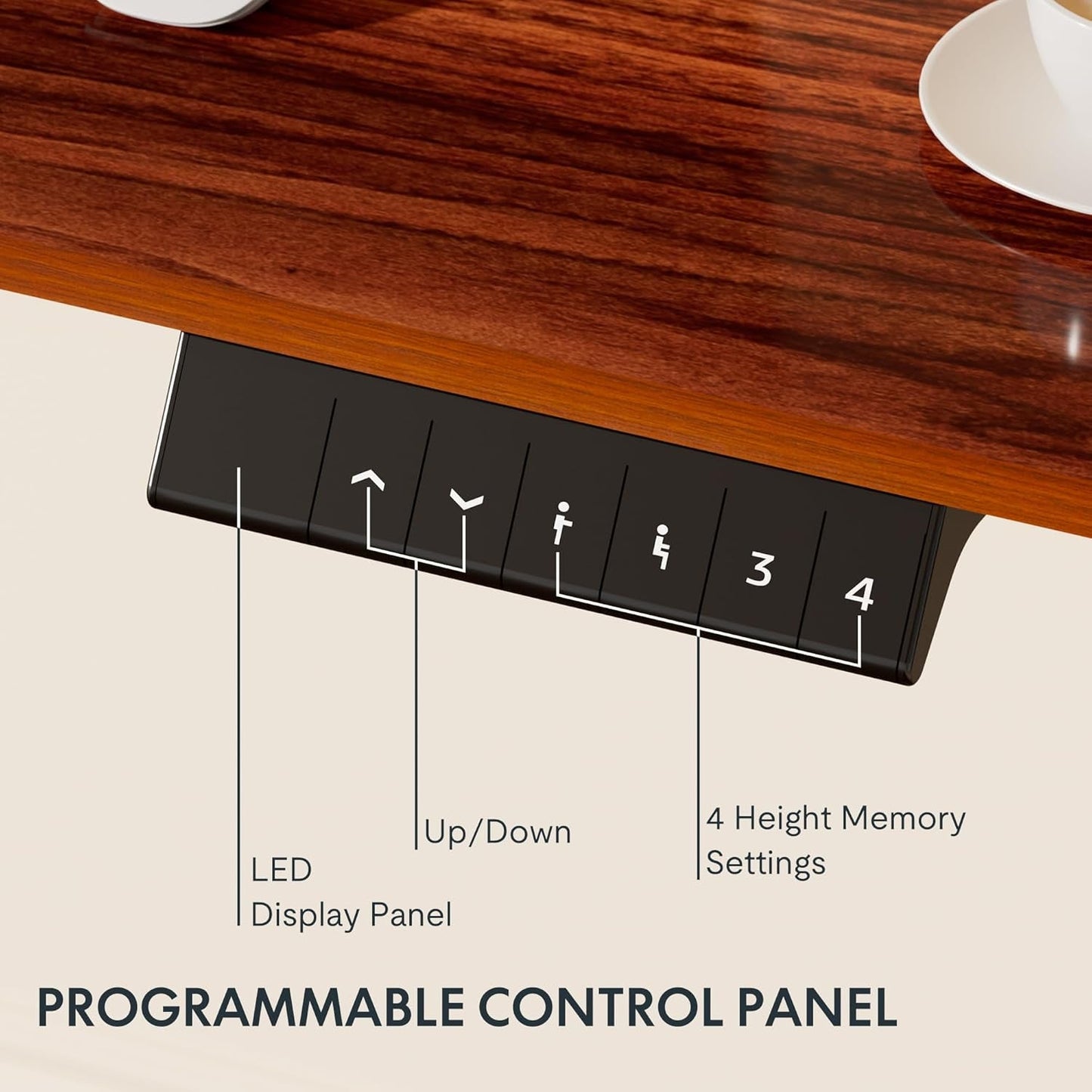 EN1 One Piece Standing Desk 48 X 24 Inch Desktop Electric Adjustable Height Desk Home Office Computer Workstation Sit Stand up Desk (White Frame + 48" Mahogany Top, 2 Packages)-4