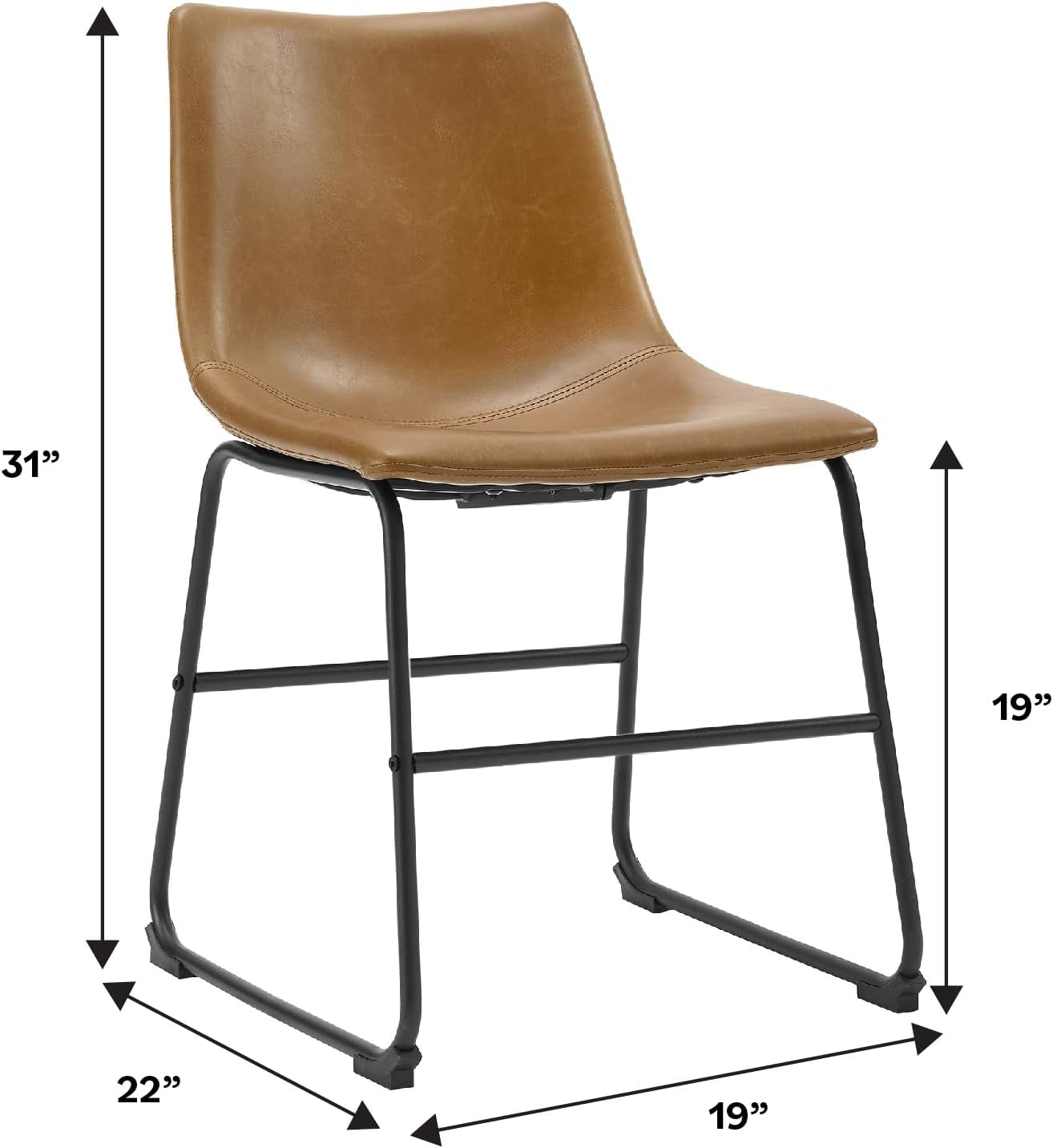 Douglas Urban Industrial Faux Leather Armless Dining Chairs, Set of 2, Whiskey Brown-2