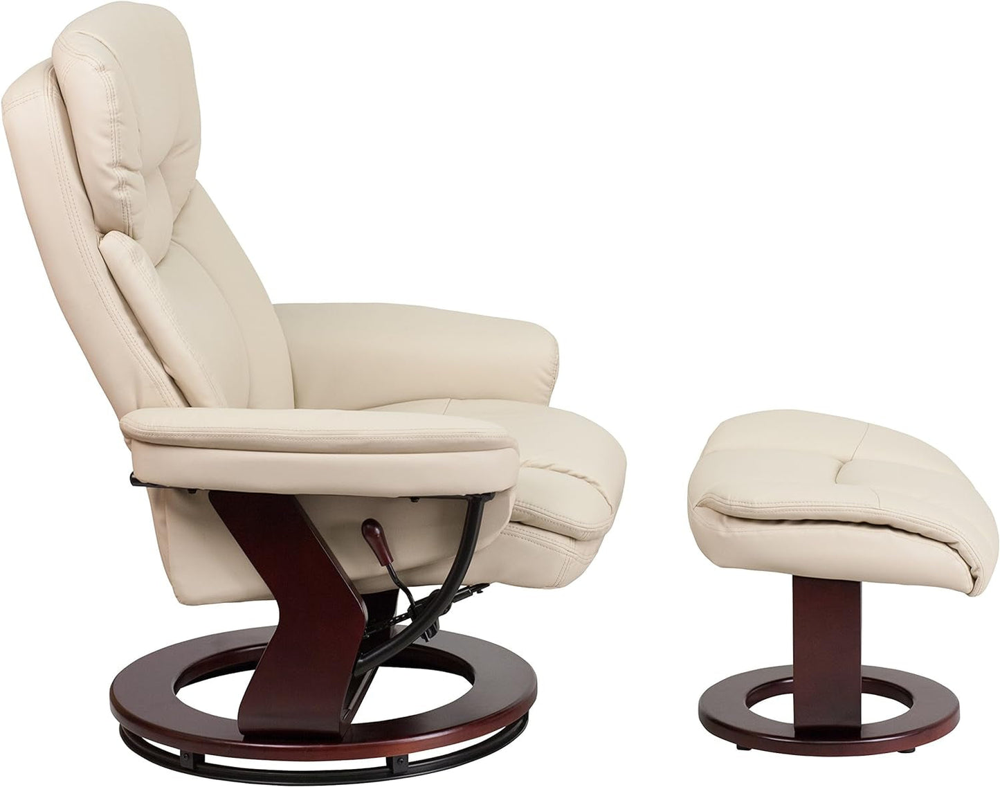 Allie Leathersoft Upholstered Recliner with Ottoman Footrest, Padded Swiveling Recliner Chair and Ottoman Set, Beige-4