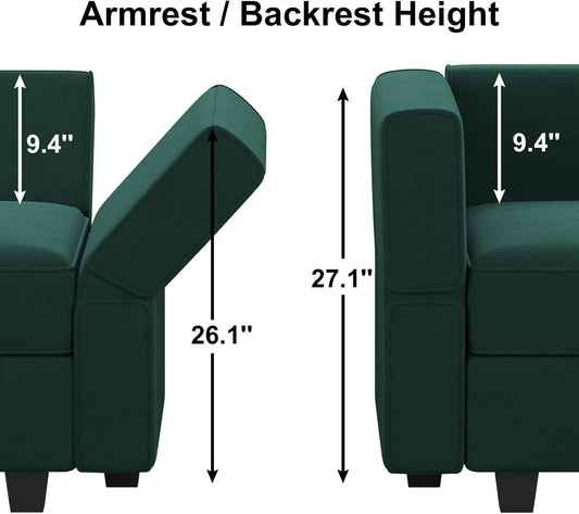 Modular Living Room Sofa Set 3 Seat Sofa Loveseat and Chair Set with Storage Seats Modular Living Room Furniture Set Velvet Green-1