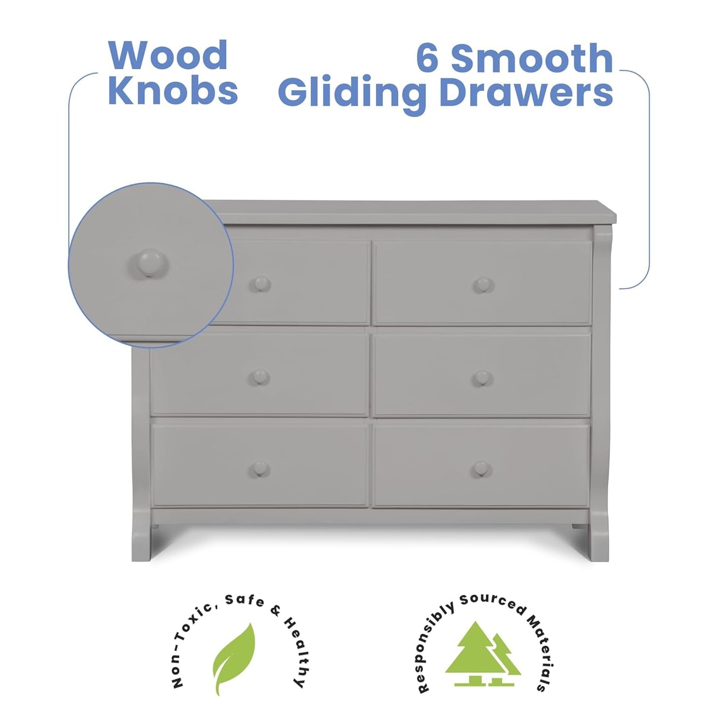 Universal 6 Drawer Dresser with Interlocking Drawers - Greenguard Gold Certified, Grey-4