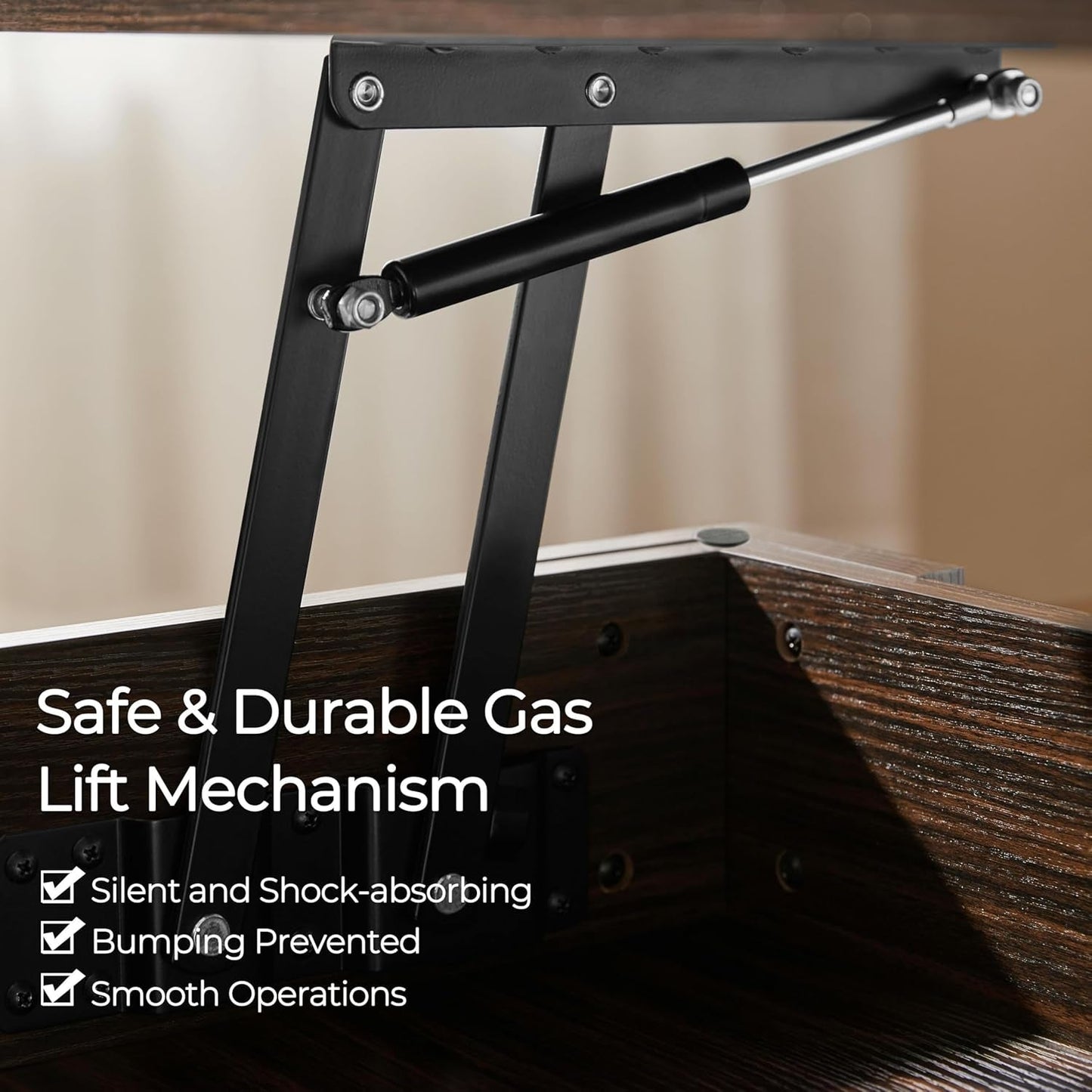 Lift Top Coffee Table with Hidden Compartment and Storage Shelf, Rising Tabletop Dining Table for Living Room Reception Room, 47.5In L, Espresso-4