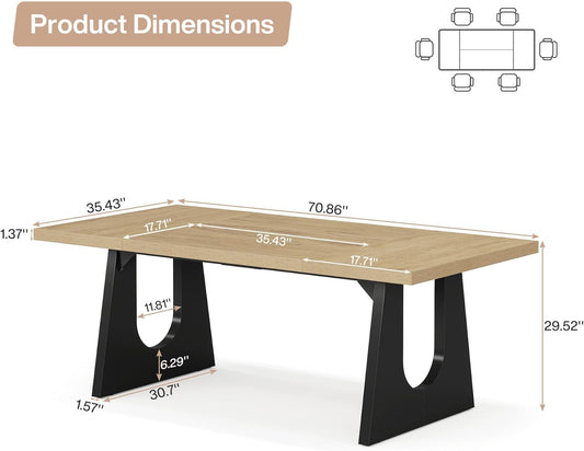 Large Dining Table for 6-8 People, 70.9-Inch Wood Rustic Rectangular Table with Black Wooden Legs, Farmhouse Center Kitchen Table for Dining Room, Living Room, Home Furniture, Oak and Black-1
