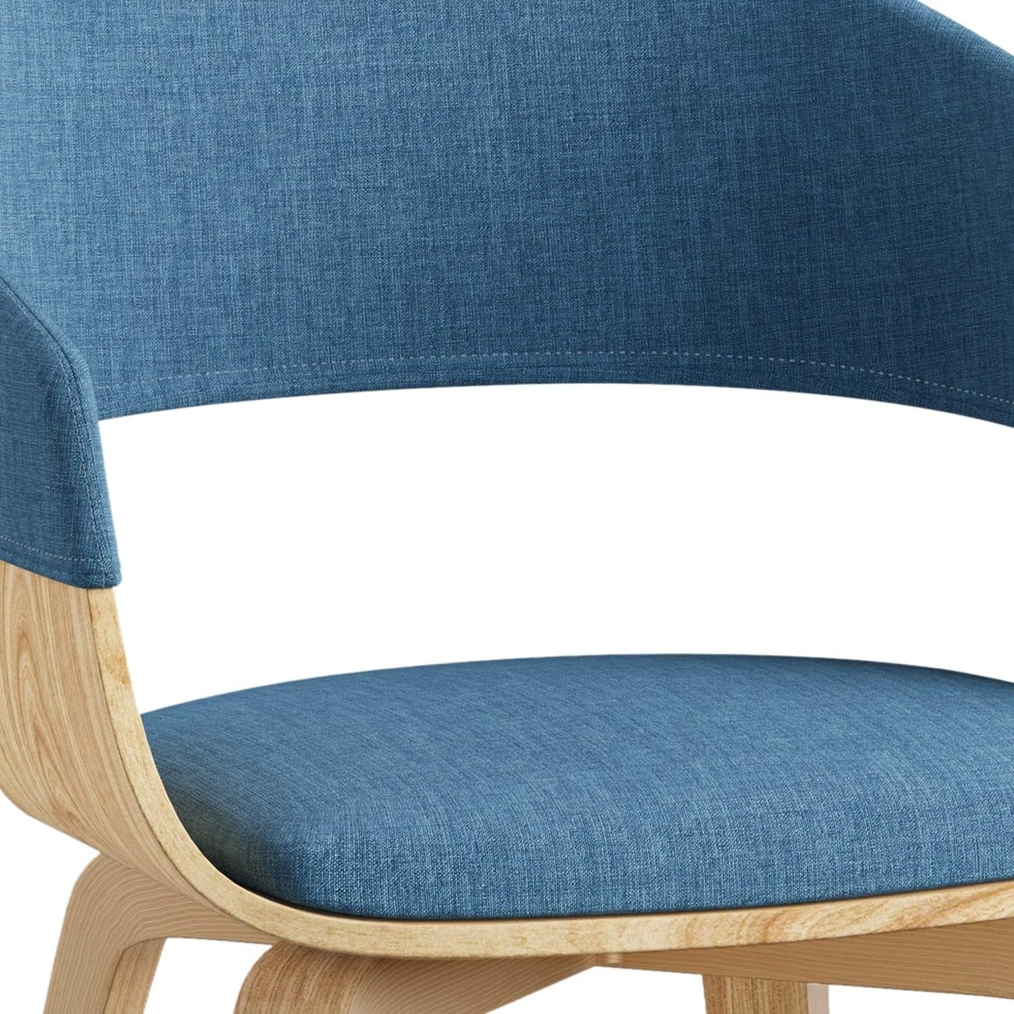 Lowell 17 Inch Mid Century Modern Bentwood Dining Chair with Light Wood in Blue Polyester Linen, for the Dining Room-4