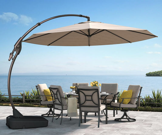 11FT Cantilever Umbrella with Base Outdoor Large round Aluminum Offset Umbrella for Patio Garden Backyard (Champagne, 11 FT)-1