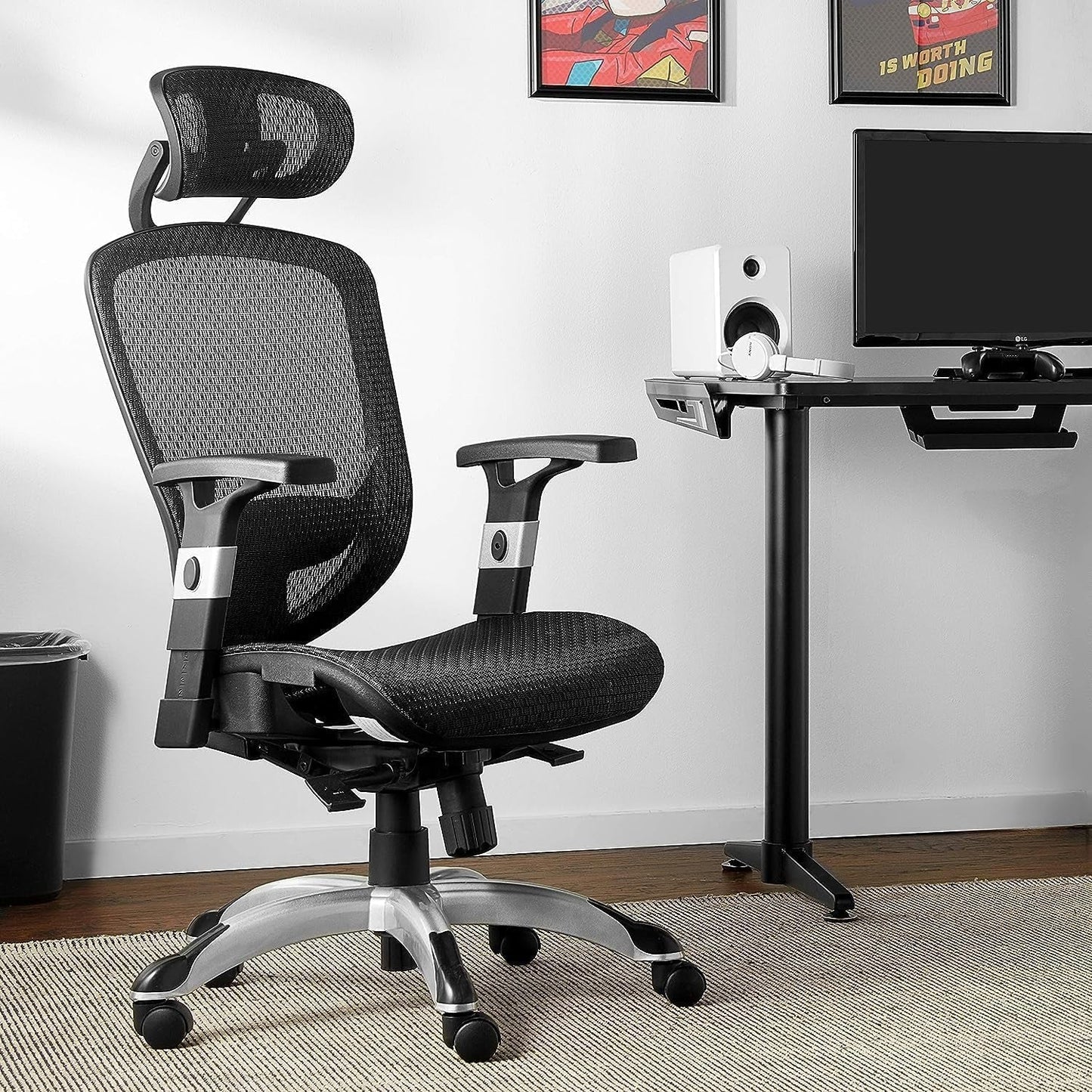 Hyken Chair: Ergonomic Mesh Swivel Task Chair. Adjustable Black Office Chair with Breathable Mesh and Good Lumbar, Arm and Head Support.-1