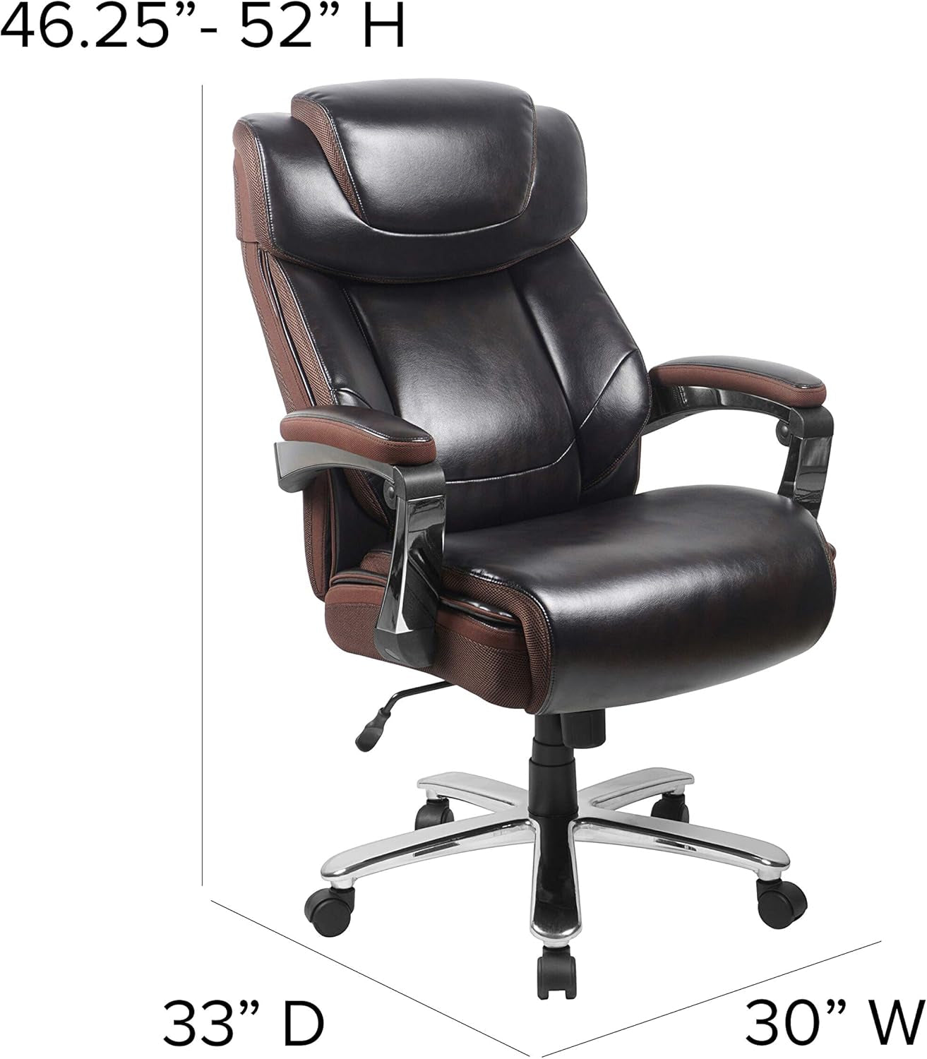 Hercules Series High-Back Swivel Leathersoft Office Chair, Ergonomic Executive Chair with Headrest and Adjustable Height, Brown-3