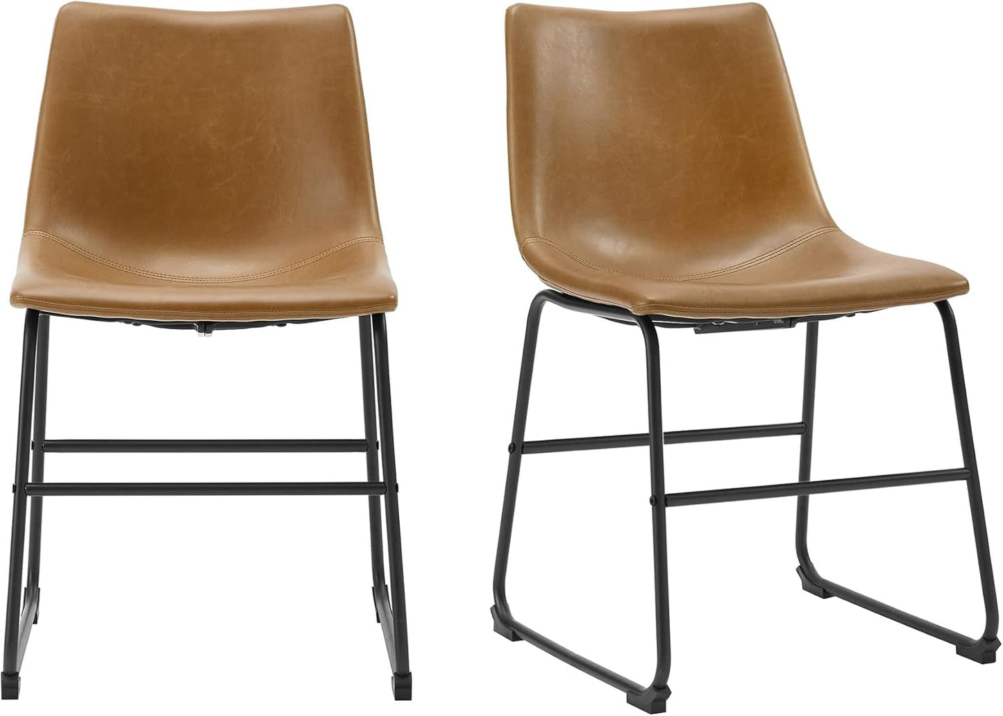 Douglas Urban Industrial Faux Leather Armless Dining Chairs, Set of 2, Whiskey Brown-0