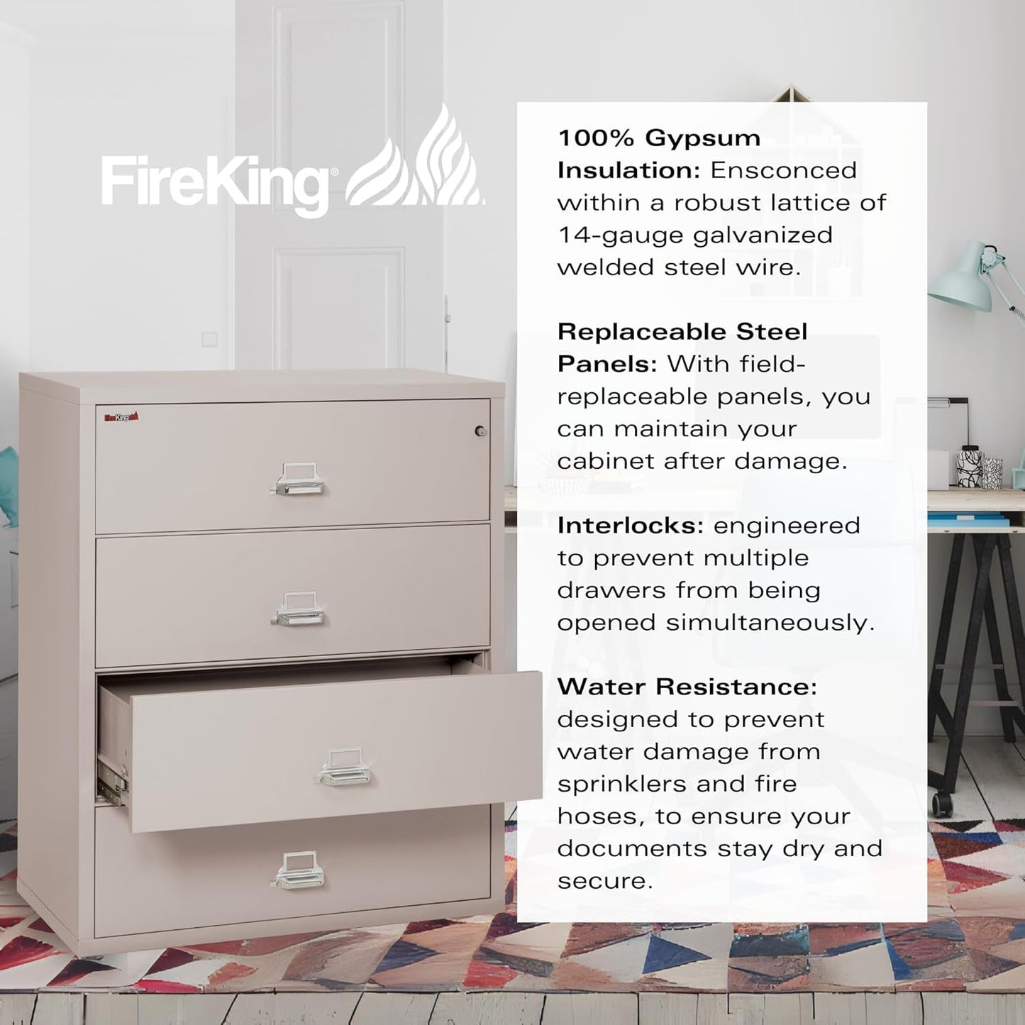 Lateral 4 Drawer Legal and Letter Fire Safe File Cabinet with Key Lock, 1 Hour Fire Rated, UL Rated & Water Resistant Home Safe, Filing Cabinet, Made in the USA, Platinum-4