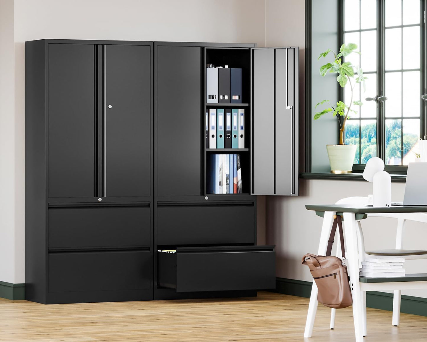 File Cabinet for Home Office, Metal Storage Cabinets with Adjust Shelves and Lock,2 Drawers Filing Cabinets-Hang Legal/Letter/A4/F4 Size Filing-Black-3