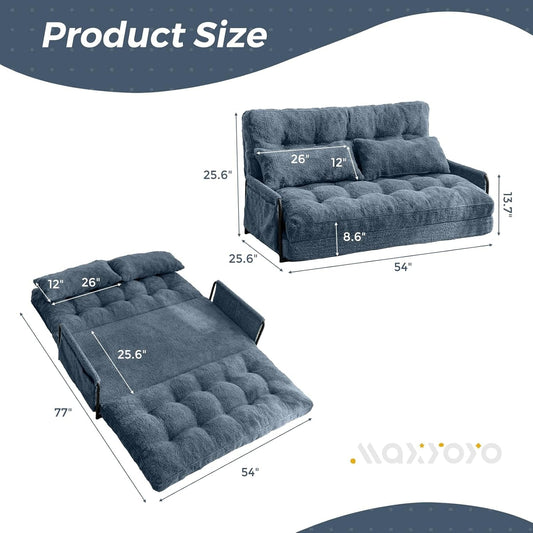 Adjustable Floor Sofa Couch with 2 Pillows, 5-Position Boucle Bean Bag Bed, Convertible Lazy Sofa Sleeper Bed with Armrest, Versatile Floor Seating Sofa for Living Room, Dusty Blue, Double-1