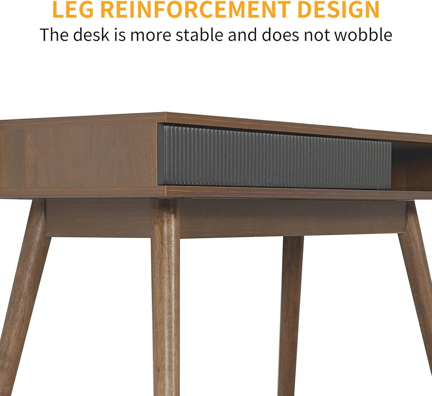 Office Desk Mid Century Modern Desk Writing Desk with Drawer Simple Home Office Desk Mid Century Desk, Walnut-4