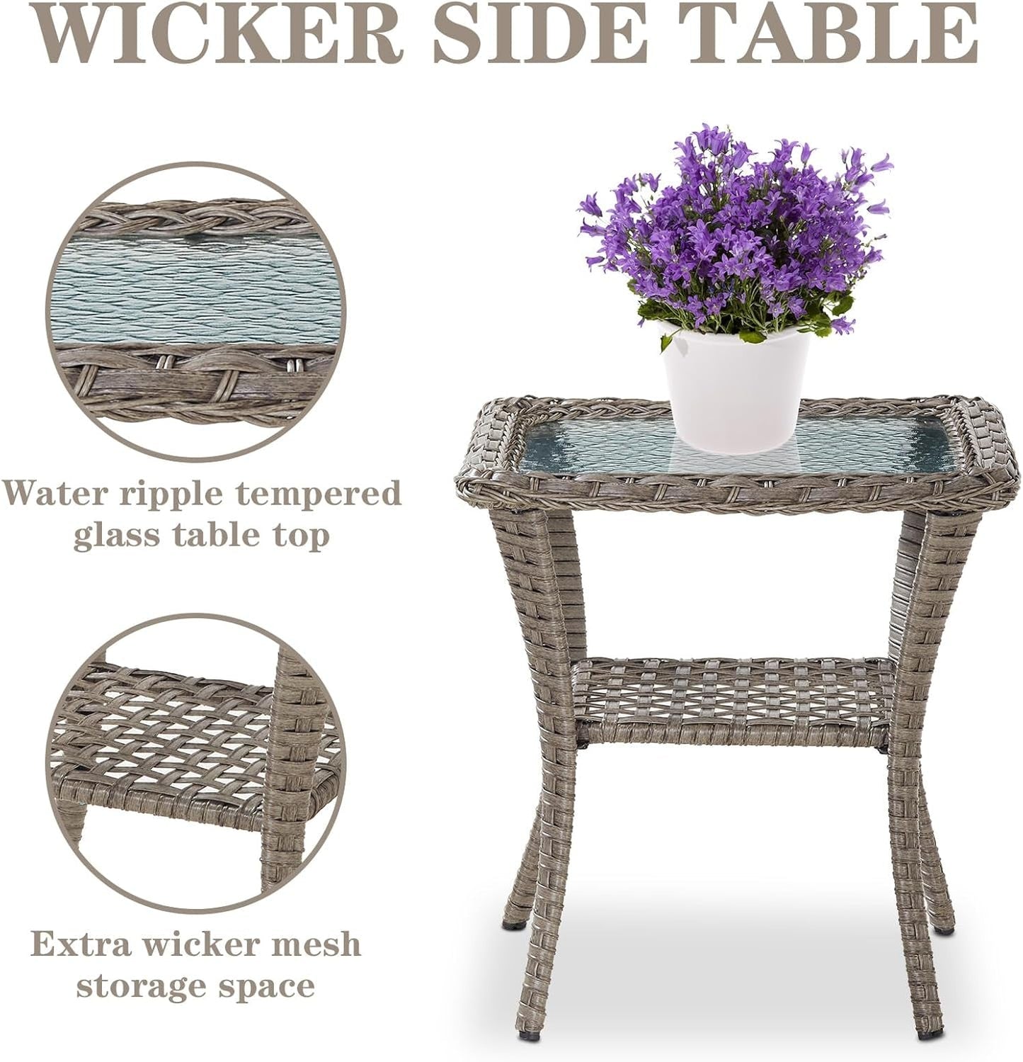 Swivel Patio Chairs Wicker Set - Outdoor Swivel Rocker Chair with Side Table, 3 Piece Patio Glider Chairs Furniture Set with Water-Resistant Cushions for Porch Deck Sunroom-4