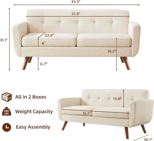 Modern Beige Loveseat with Ottoman-1