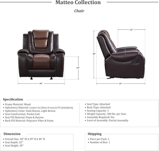 Reclining Living Room Set, Manual Reclining Sofas, Couches for Living Room, Includes Reclining Sofa, Double Gliding Loveseat and Glider Recliner, 3-Piece Set, Two-Tone Brown-1
