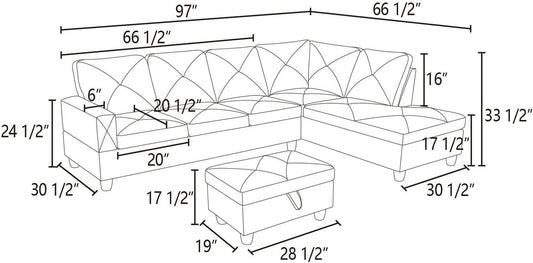 L Shaped Sectional Couches, Modern Convertible Lounge Sofa with Ottoman Storage, Comfy Modular Sectional Sofa for Living Room Furniture Sets, Small Spaces, Bedroom, Blue-1