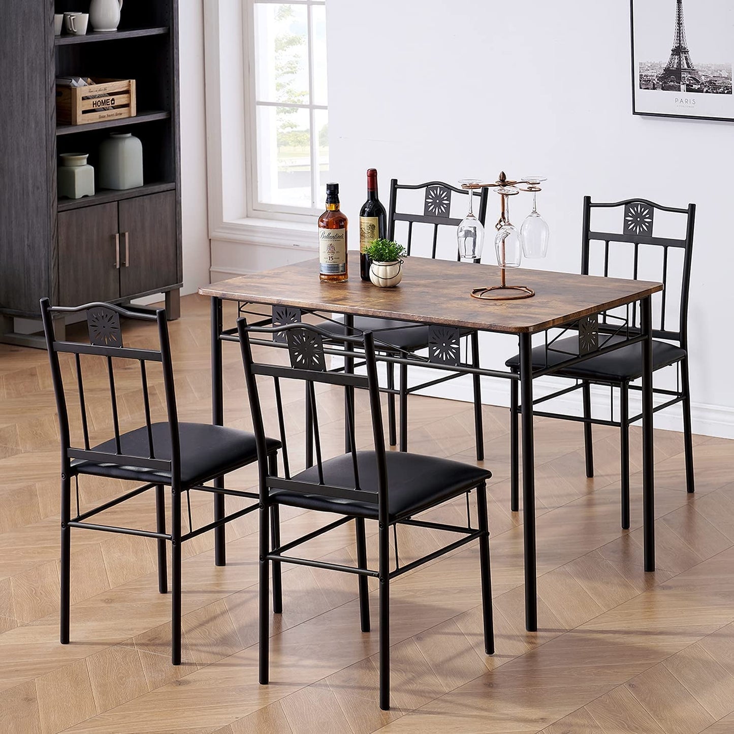 Kitchen Dining Room Table Sets for 4, Retro-Brown-1