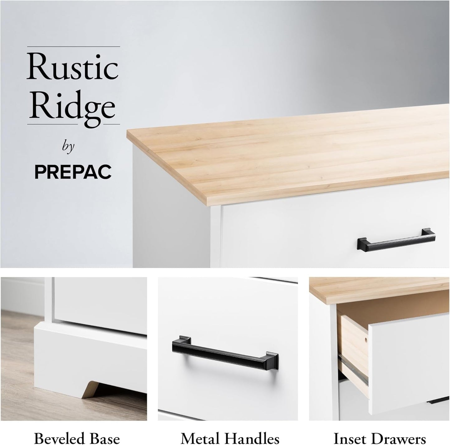 Rustic Ridge Farmhouse 6-Drawer Double Dresser, White & Oak Dresser for Bedroom, Chest of Drawers with 6 Storage Drawers, 53.25” Wide X 18.25” Deep X 28.5” Tall, White & Oak-4