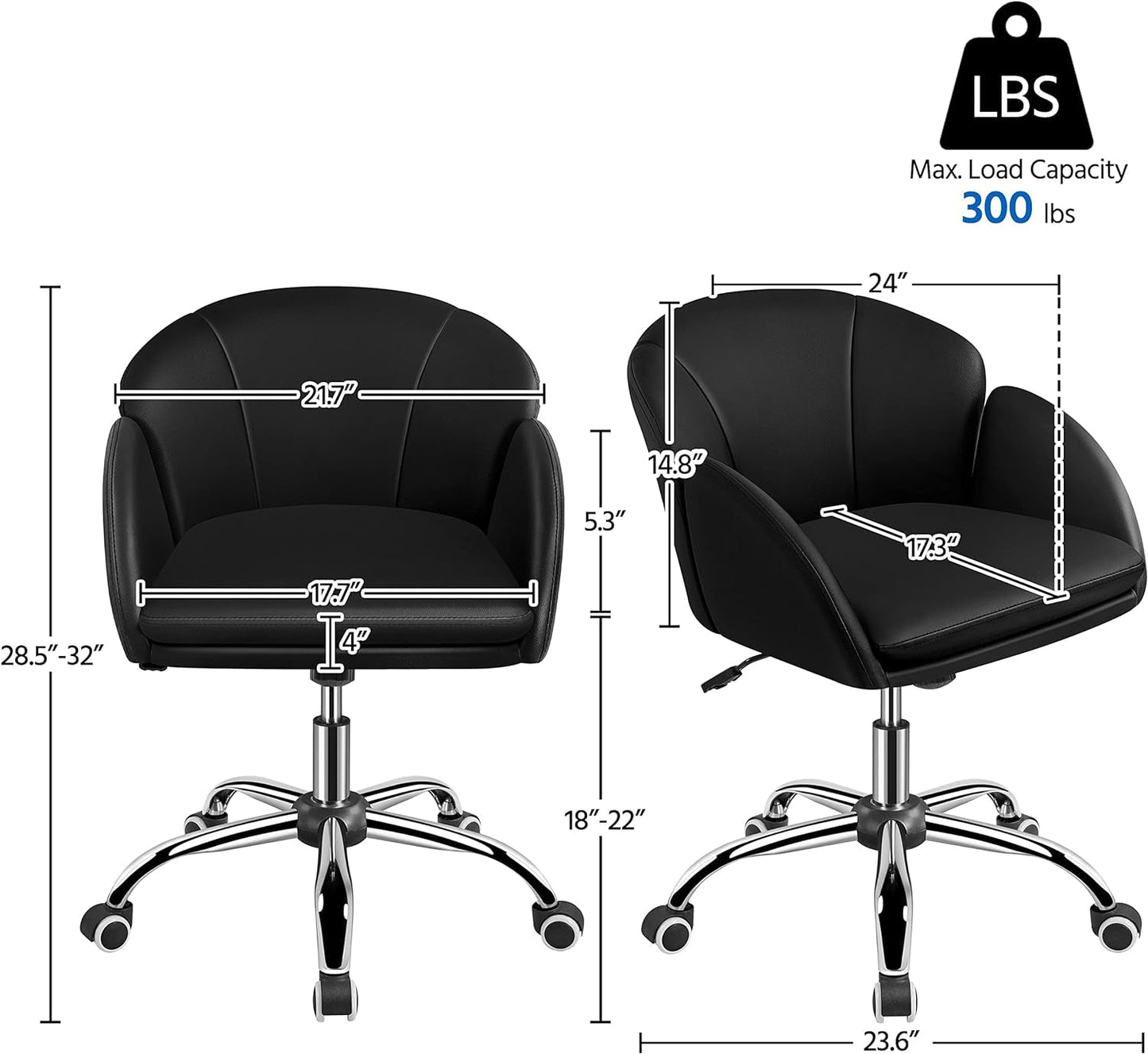 Cute Petal Desk Chair Home Office Swivel Upholstered Leather Makeup Vanity Desk Chair with Armrests for Bedroom Modern Computer Rolling Chair for Women Black-2