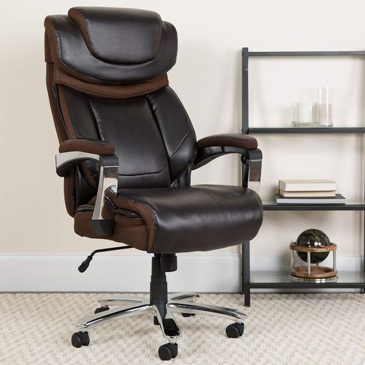 Hercules Series High-Back Swivel Leathersoft Office Chair, Ergonomic Executive Chair with Headrest and Adjustable Height, Brown-1