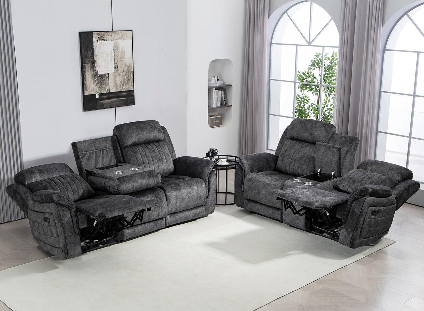 Zero Gravity Reclining Sofa Set, Power Reclining Living Room Set with Adjustable Headrest, Power Reclining Sofa and Loveseat Set with USB Port/Console/Cup Holders for Living Room(Grey)-0