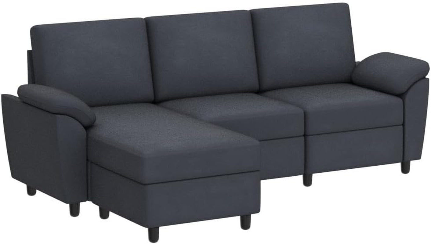 Gray Linen Sectional Sofa with Pillows-4